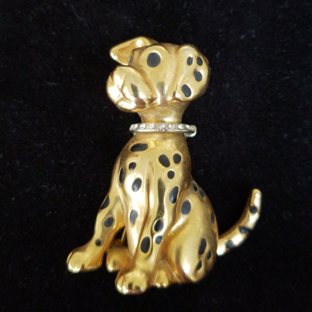 VTG Dalmatien enamel/gold rhinestone collar brooch
